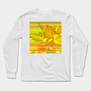 Yellow Rosebuds with Stripes Long Sleeve T-Shirt